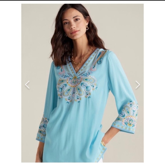 Soft Surroundings Turquoise River Island Embroidered Tunic - Picture 11 of 11